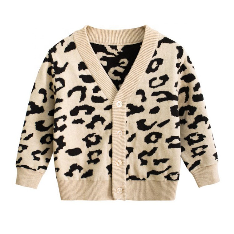 Детский вязаный свитер с леопардовым принтом и пуговицами; кардиган; топ с v-образным вырезом
