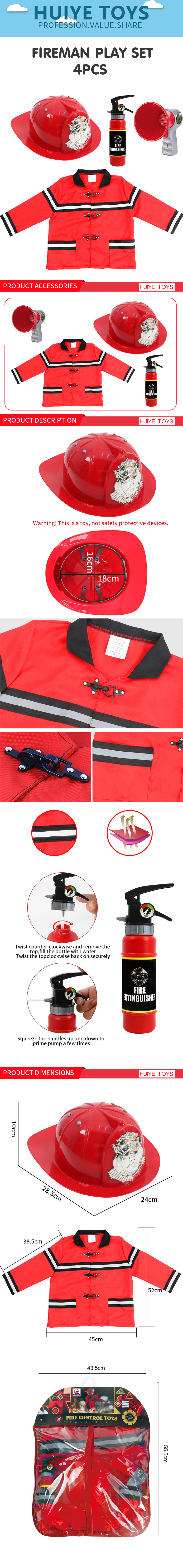 Huiye 4pcs Amazon Role Play Toys children rescue Pretend Play Toy kids fireman costume