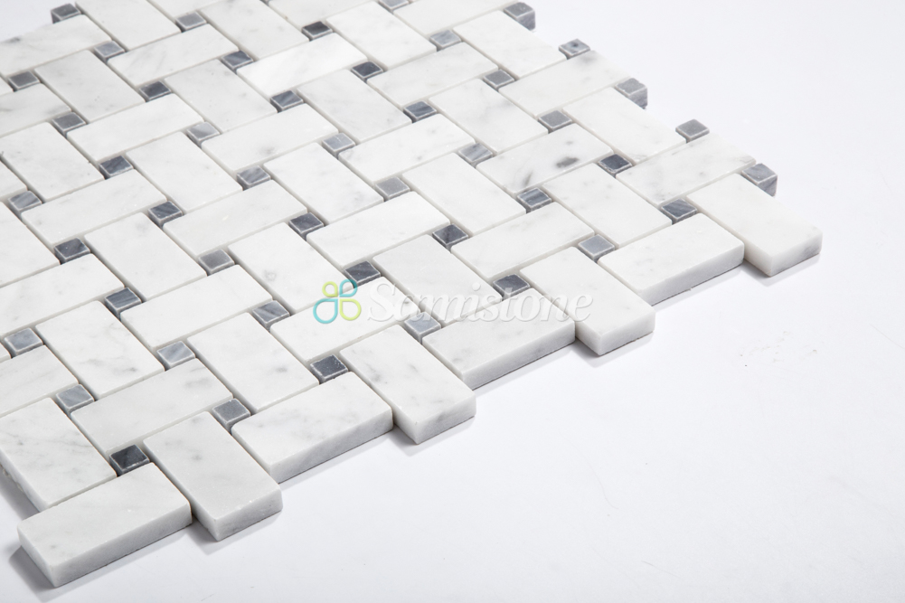 Samistone 1"x2" Bianco Carrara Marble Basketweave Mosaic Wall Tile Floor