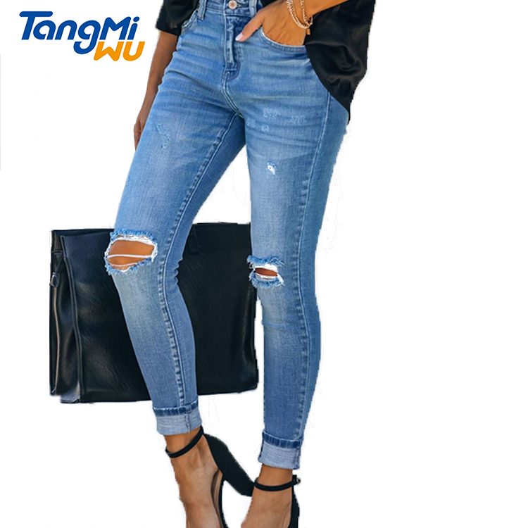 Оптовая продажа, высококачественные женские джинсы, модные уличные джинсовые узкие Стрейчевые женские стильные рваные джинсы