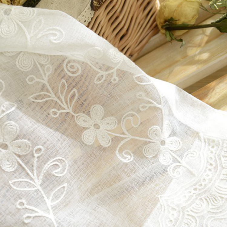 Elegant home textile floral embroidery turkish polyester white 110inch long curtain cortinas para sala living room