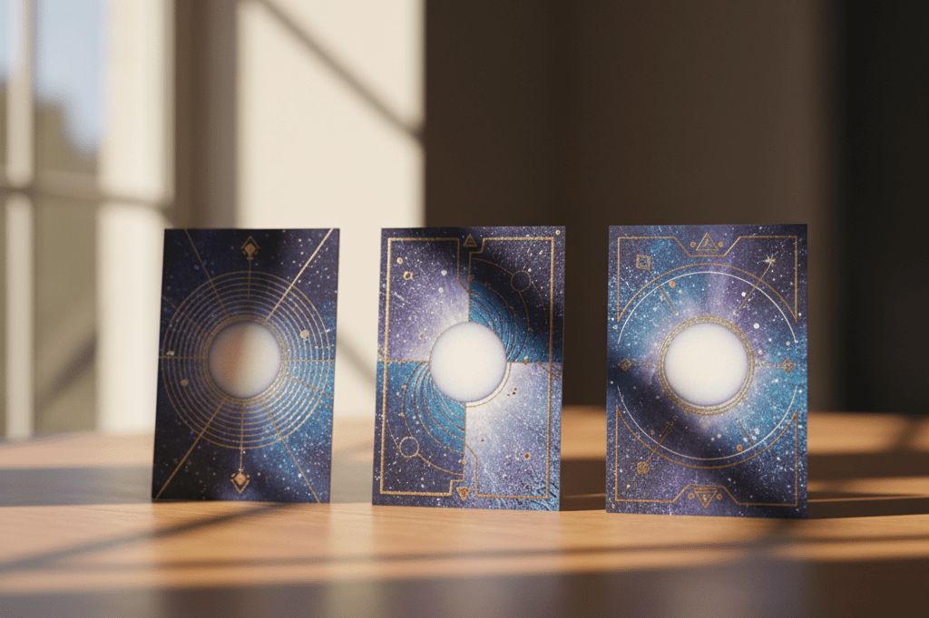 Detailed view of three rare trading cards under soft natural lighting, highlighting their exclusivity and craftsmanship