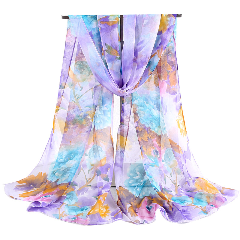 Custom New Summer Silk Scarves Sunscreen Chiffon Long Scarf For Women