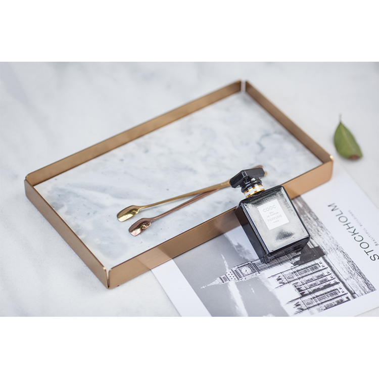 Tray Marble Stone Custom Design High Quality Rectangle White Home Hotel Restaurant Stone Sculpture with Gold Edge as Picture