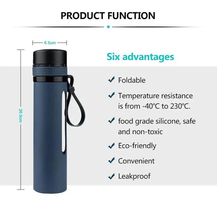 Customized Logo Eco-friendly Sports Outdoor Collapsible Durable Silicone Drinking Water Bottle