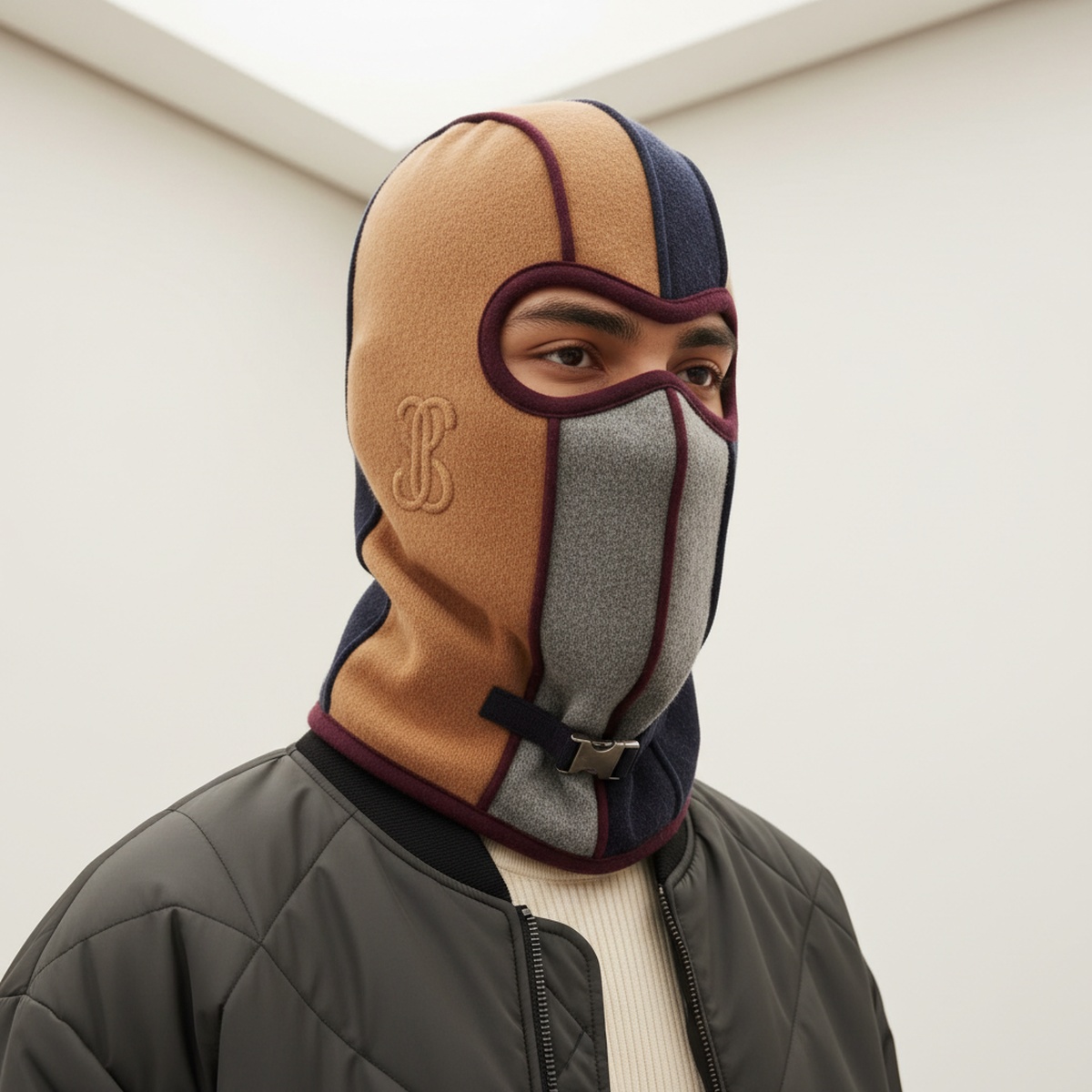 Luxurious cashmere and wool blend hat in neutral tones, hand-finished with metal accents.