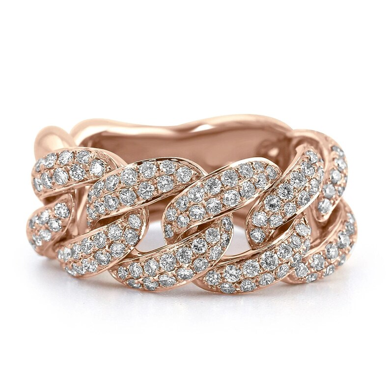 AAA GEMS Men's 14K Gold Cuban Link Ring Hip Hop Style Round VVS Moissanite Ring Band for Wedding