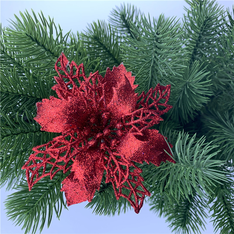 人造圣诞花闪光花快乐圣诞树装饰鲜花家居礼物圣诞装饰品