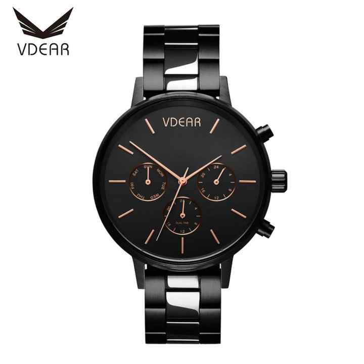 Elegant Luxury Brand All Black Three Eye Japanese OEM Watch