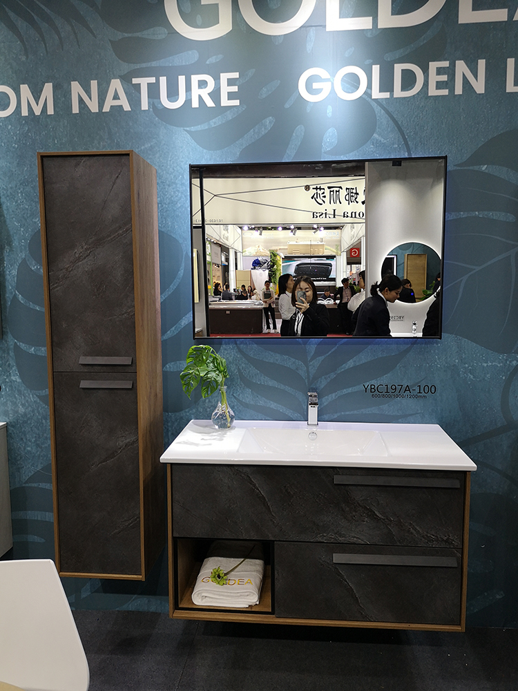 New modern melamine furniture bathroom vanity cabinets with black aluminium handle