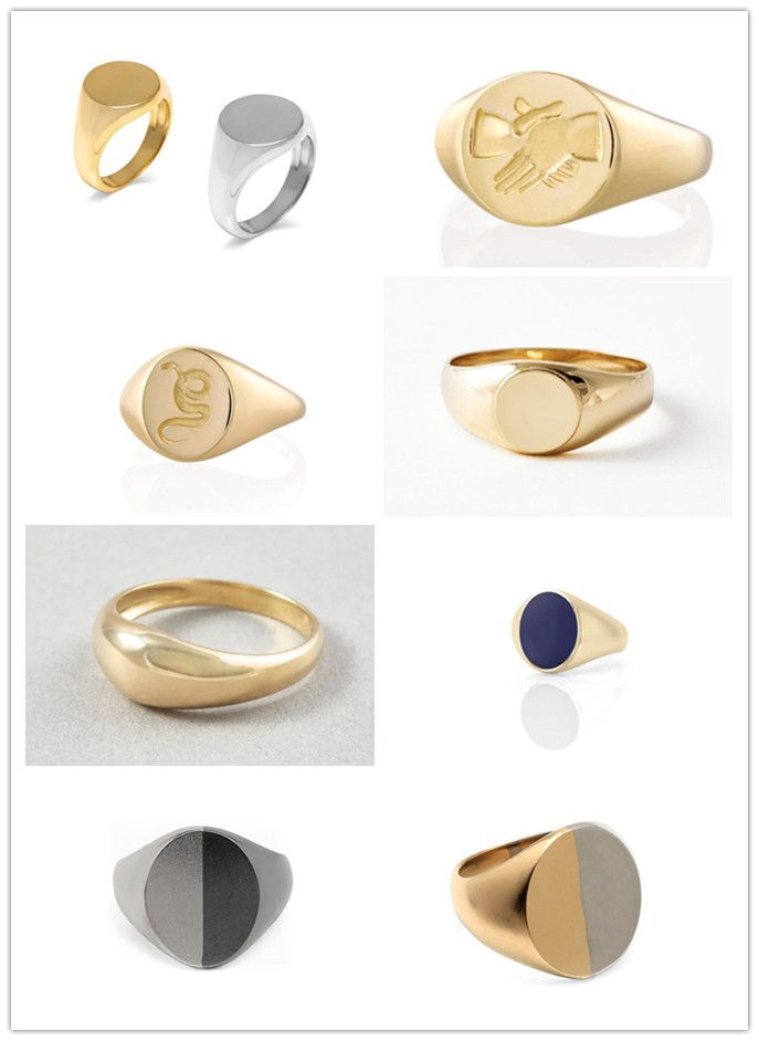 简约钻石戒指珠宝14k包金自定义图章戒指