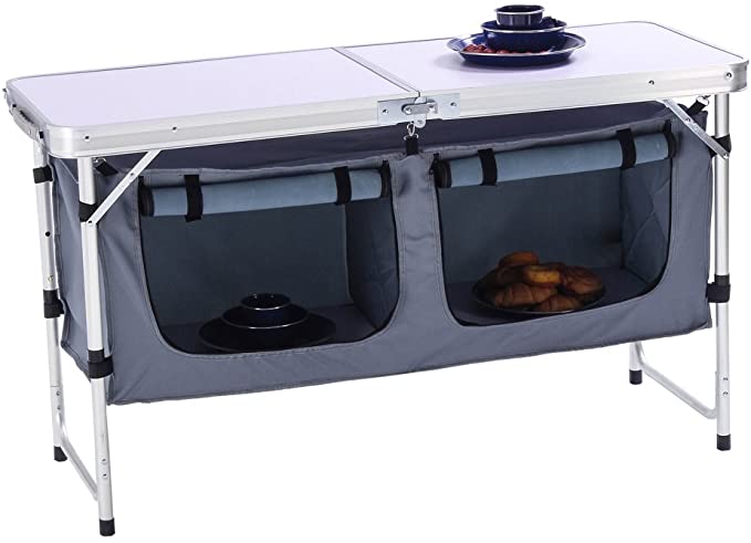 Portable Camping Kitchen Table Aluminum Lightweight Multifunctional Camping Kitchen Table BBQ Party Camping Kitchen Cupboard