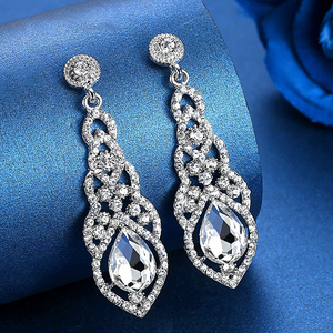 水晶婚礼吊坠耳环为女性银色黑色金色韩国新娘吊坠耳环 2019 时尚首饰