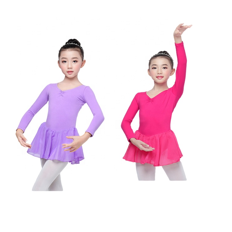 Милое хлопковое балетное трико для девочек, детское гимнастическое танцевальное хлопковое балетное тренировочное платье с юбкой для девочек
