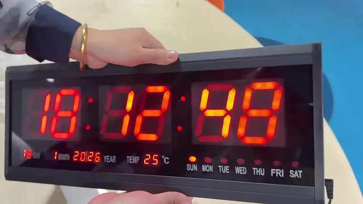 18.9 Inch LED Digital Wall Clock with Calendar & Temp