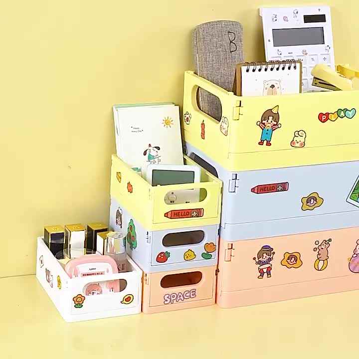 Folding PP Rectangle Plastic Storage Box Desktop Organizer Stationery ...