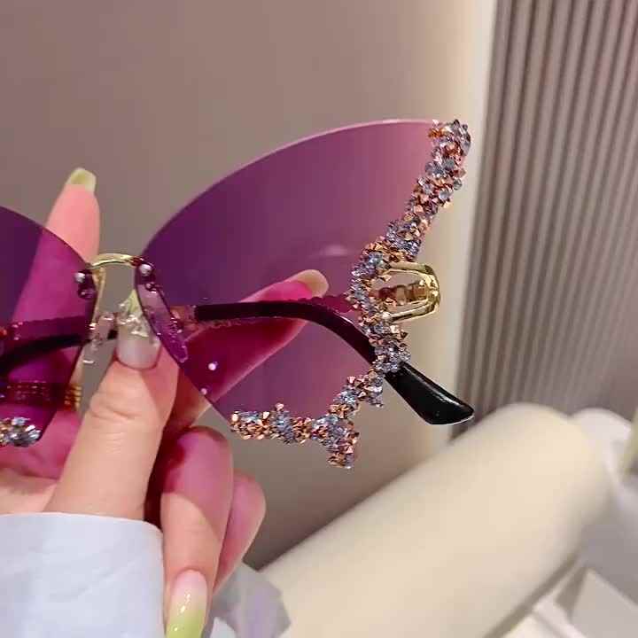 LANCASTER ITALY POLARIZED FULL RIM PURPLE BUTTERFLY SUNGLASSES W .28ct DIAMONDS Lancaster italy watch - Gem main image 4