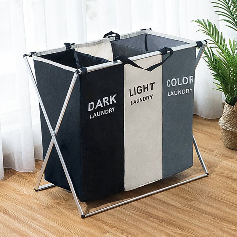 1PC Retail Foldable Dirty Laundry Basket Organizer X-shape Printed Collapsible 3 Grid Home Laundry Hamper Sorter Laundry Hamper