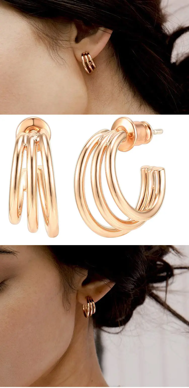 fashion jewelry custom double circle women hoop 18k gold plated hoop earrings