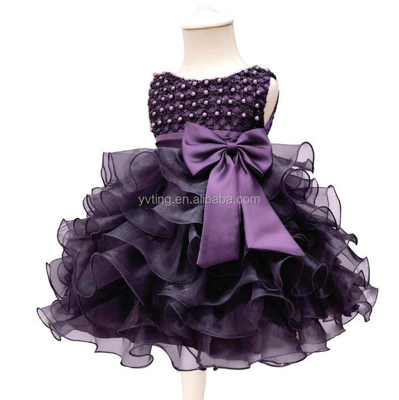 2021 Summer Girl Big Bow Dress Sleeveless Party Wedding Dress Wedding Flower Girl Purple Dress