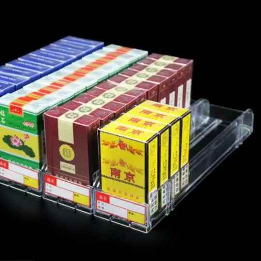 XR Supermarket Automatic Integrated Cigarette Spring Shelf Pusher Display  Stand Plastic Smoke Case Tobacco Storage Dispenser