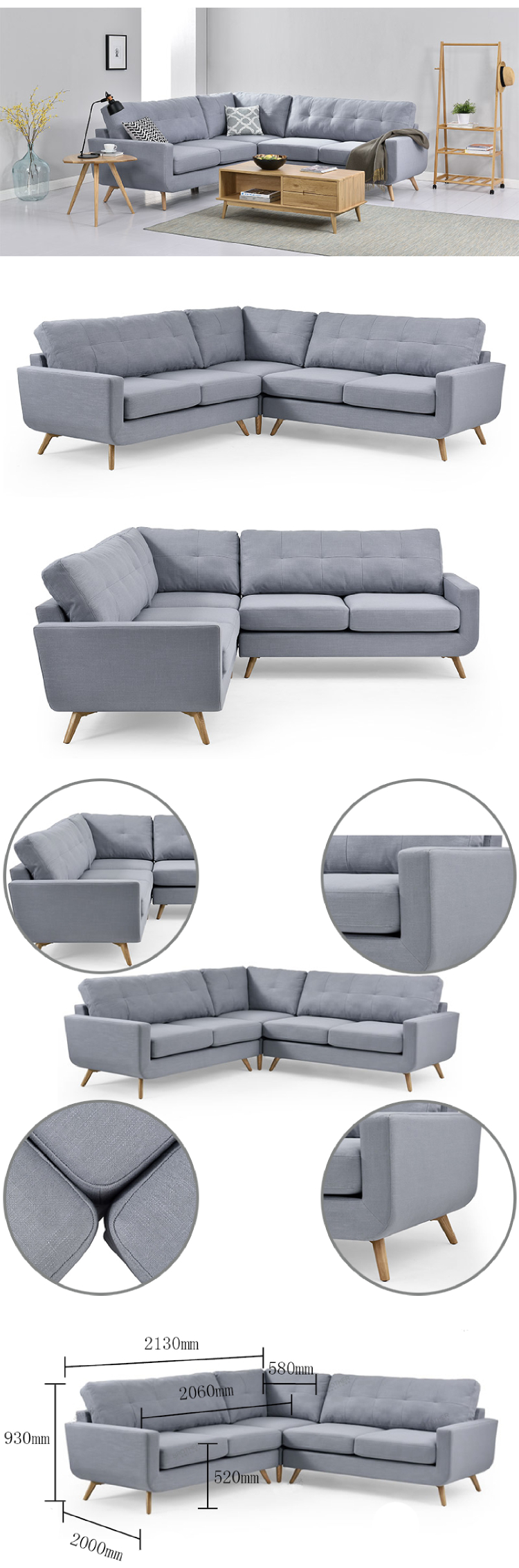 Fashion Design Sofa Furniture Grey Fabric l shaped sofa modern sectional sofa covers set Fashion Design Sofa Furniture Grey Fabric l shaped sofa modern sectional sofa covers set
