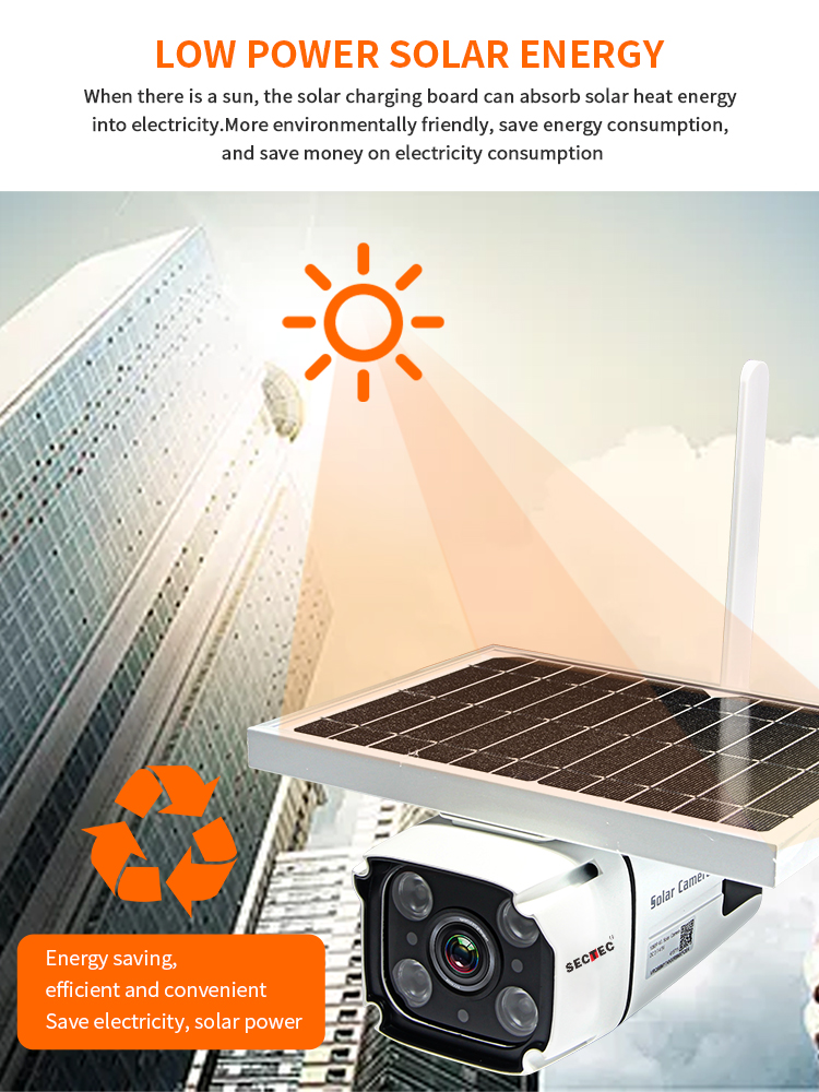 Sectec HD 1080P Ngoài trời IP67 Wifi không thấm nước Thẻ SIM 4G Camera quan sát năng lượng mặt trời Camera không dây IP Camera năng lượng mặt trời