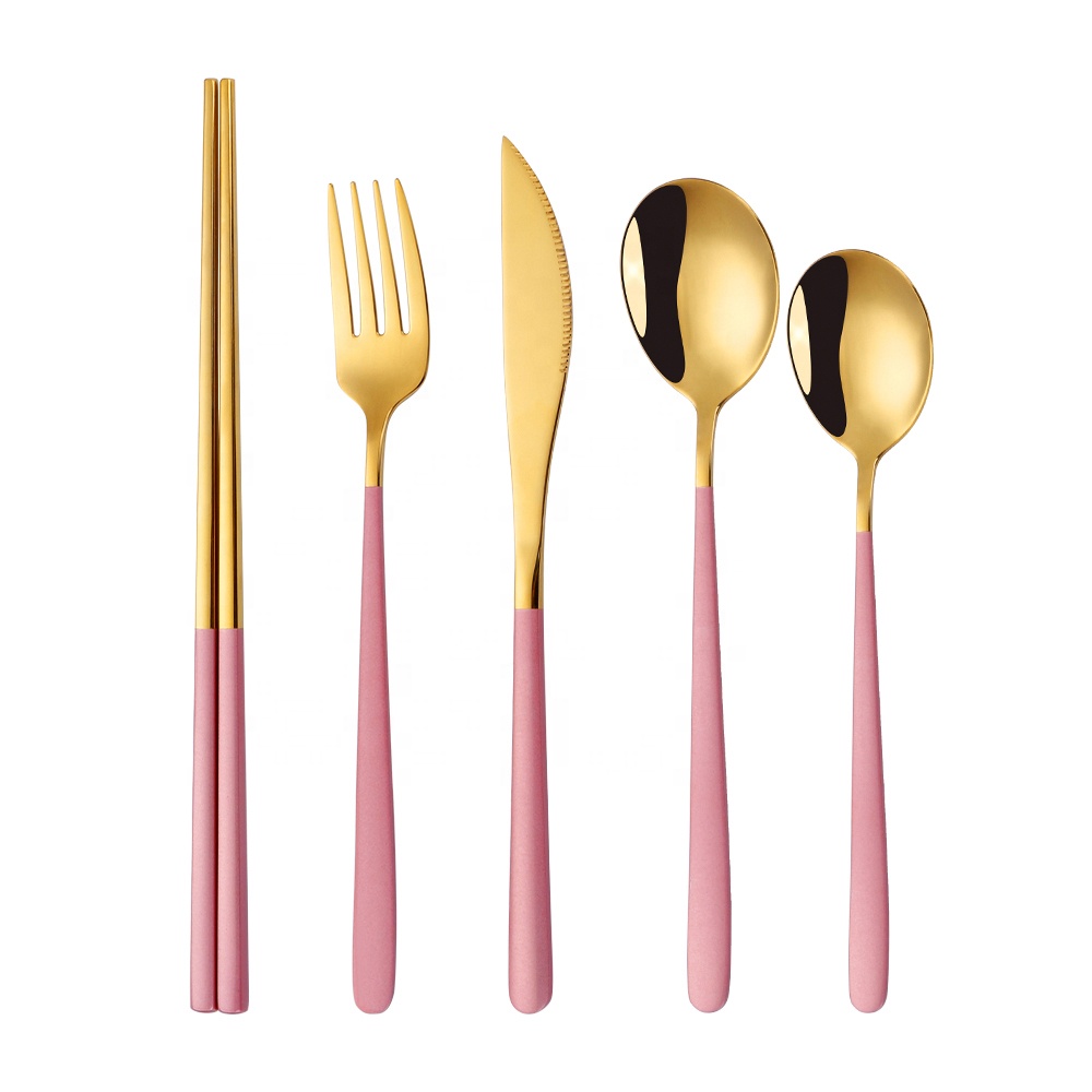 304 корейские столовые приборы из нержавеющей стали, нож, вилка, ложка, палочки для еды, металлические розовые и золотые столовые приборы, классический набор