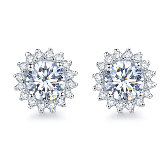 WomenJewelry Moissanite Diamond 1ct  Earstuds 925 Sterling Silver Studs Set Jewelry Earrings