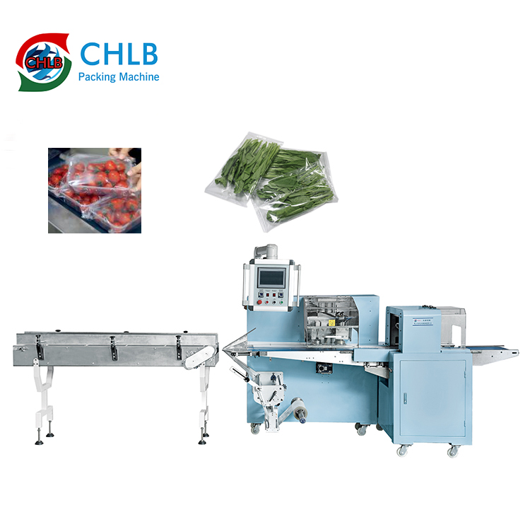 Полностью автоматическая упаковочная машина для упаковки свежих овощей, тортов, пекарни, овощей и фруктов с лотком