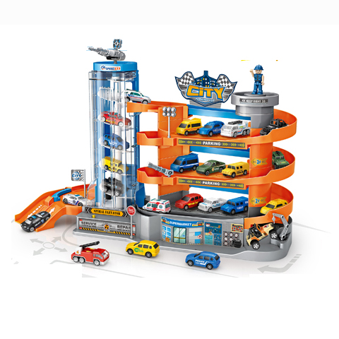Новинка 2020, игрушечный Электрический автомобильный трек, игрушки для парковки с 4 игрушечными машинками из литья под давлением с лифтом B/O