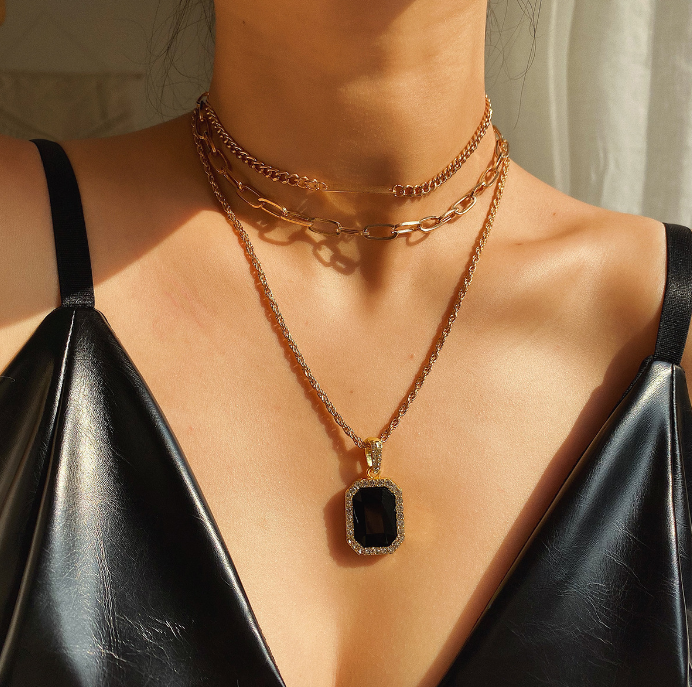 XG1523 модная темпераментная Черная Смола Геометрия многослойное ожерелье для женщин