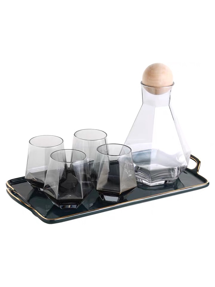 Support Drop Shipping Crystal Glass Water Pitcher Carafe Jug Set with Ball Wooden Lid and Cups Set