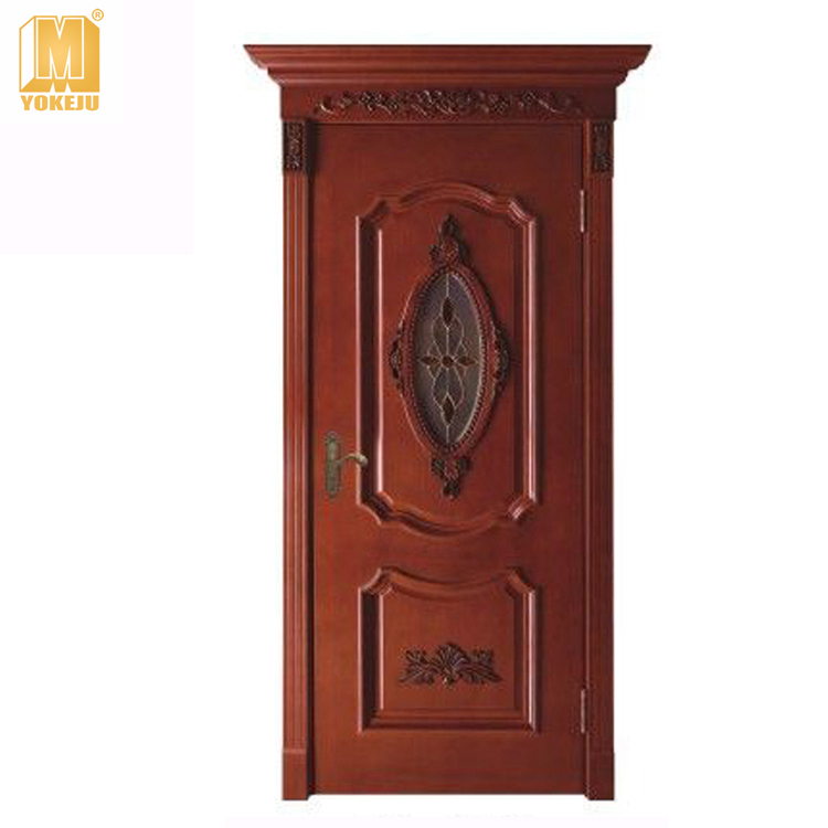 Tinted Cut Glass Modern House Doors Interior Solid Wooden Bathroom Door