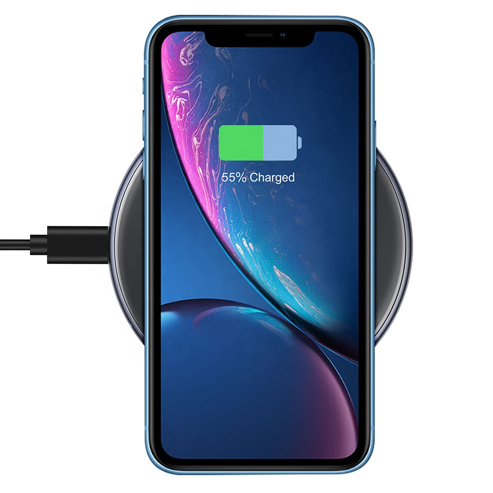 15W Fast Charge Round Mobile Phone Wireless Charger Metal Base Mirror Surface Portable Wireless Charging Pad