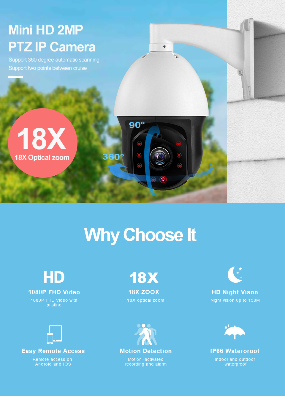 18x Optical Zoom Ptz Motion Tracking Camera De Surveillance Night Vision Outdoor P2P CCTV Security Camera