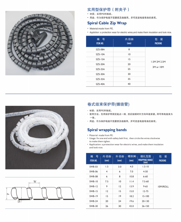 PE Spiral Wrapping Bands Cable Management Black White Computer Cable Wire Manager