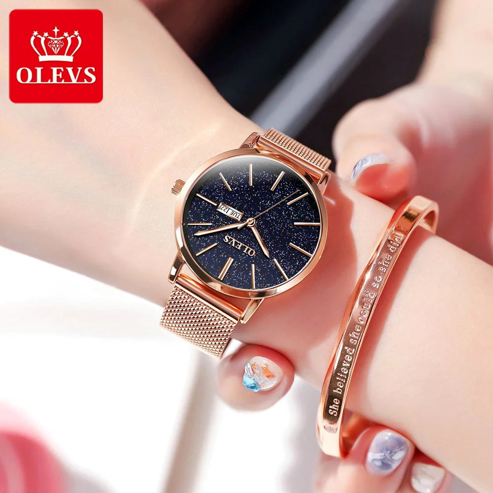 2866 OLEVS Brand Fashion Casual A Pair Wristwatch For Men and Women Pu leather Strap Material date Quartz Clock Lover Watch