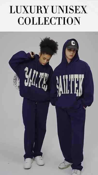 F240603 Custom Athleisure Puff Print Slogan Hooded Tracksuit Two