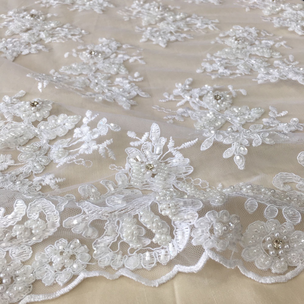 Роскошная белая вышитая Свадебная кружевная Тюлевая ткань с тяжелой ручной отделкой бисером из блесток камни шнур кружевная ткань для свадьбы