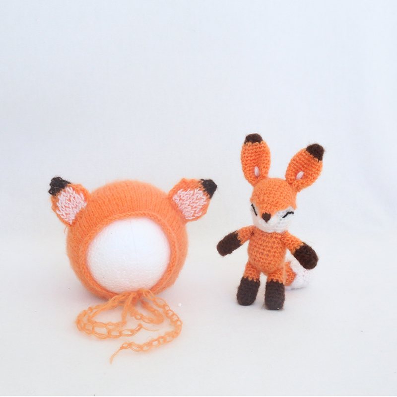 Милая вязаная игрушечная шапочка в виде животного, реквизит для фотосъемки новорожденных, шапка в виде оранжевой лисы, игрушки, реквизит для фотосъемки из ангоры, крошечный вязаный крючком мохер