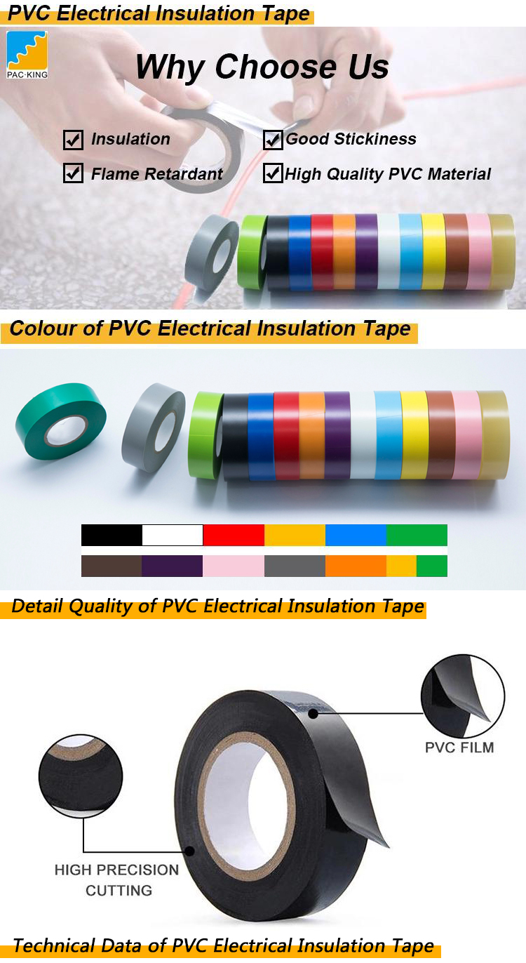 PAC KING Log Jumbo Roll Fita Isolante Insulating Electric Flame Retardant Pvc Insulation Colorful Electrical Tape