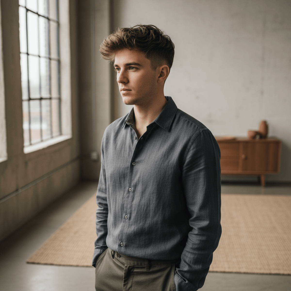 Young man's textured crop haircut with tousled layers and natural separation.