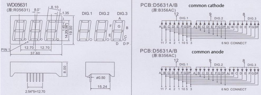 0.56 inch FND 7 segment led display 3 digit common cathode 7segment led white 3digit kem-5631-aw