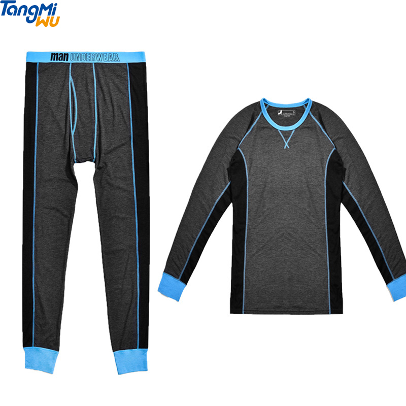 Осенне-зимняя спортивная одежда с круглым вырезом, мужские кальсоны, пуловер большого размера, комплект термобелья из хлопка и термоволокна