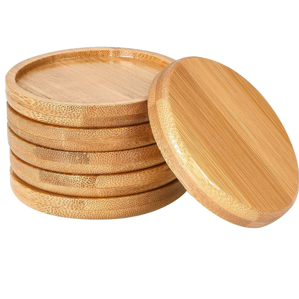 Натуральный Бамбук Круглый блюдце лотки набор из 6 шт. для большинства растений для заварки цветочного горшка