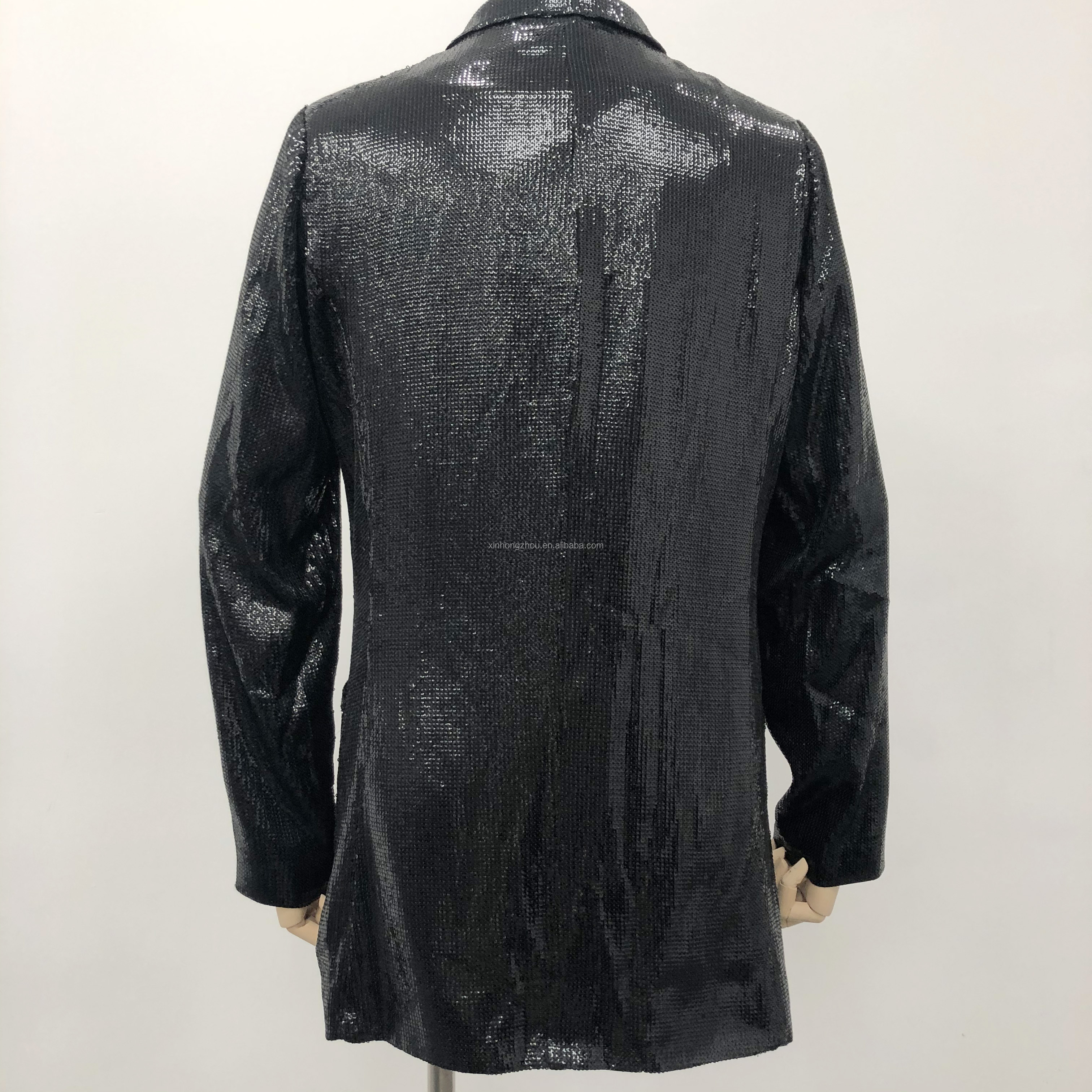 New High Quality Ladies Sequined Suits Women Jacket Suits Deep V Neck Sparkeling Glitter Sequin Wear