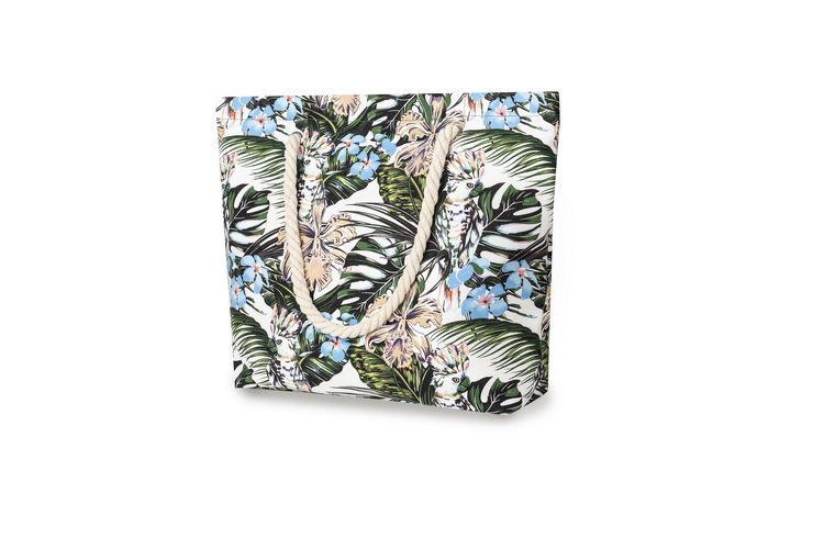 Borsa da spiaggia per uccelli in tela di poliestere con motivo completo stampa digitale extra large con manico in corda