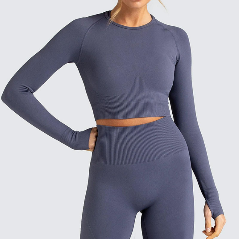 Бесшовные костюмы для фитнеса с длинным рукавом, однотонные, с логотипом на заказ