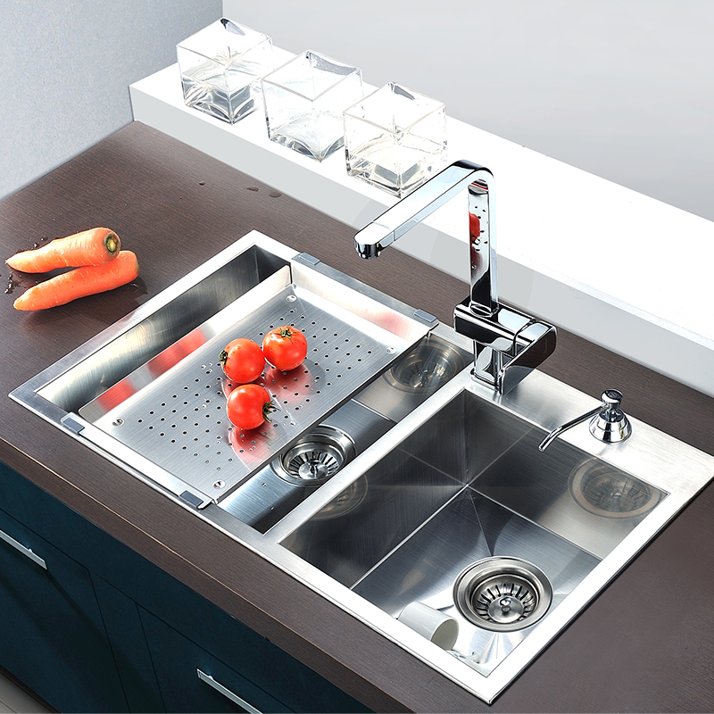 China Supply 304 Stainless Steel 1.2MM Handmade Double Bowls Kitchen Sink